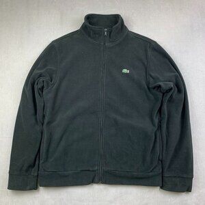 Lacoste Men Sweater Jacket 4 / Medium Black Full Zip Long Sleeve Pockets Thermal